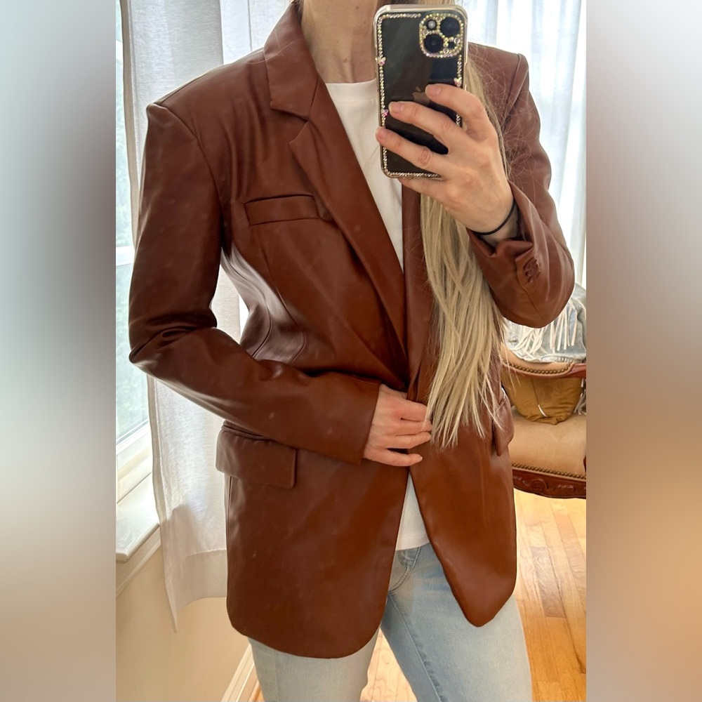Blank NYC Soft Faux Leather Cognac Rust Brown Blazer Jacket NWT Size XS